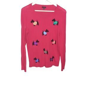 Talbots Womens Cashmere Blend Scottish Terrier Applique Red Sweater Size M